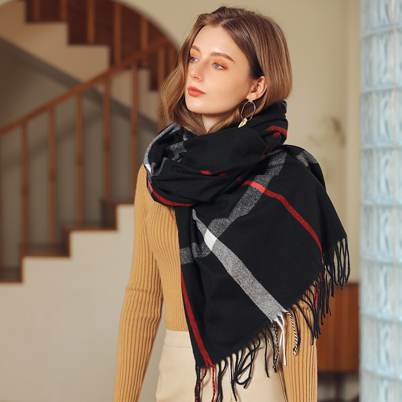 Écharpe à carreaux pour femmes, châle en cachemire, grande couverture douce et chaude, classique, vente en gros, livraison directe, automne et hiver