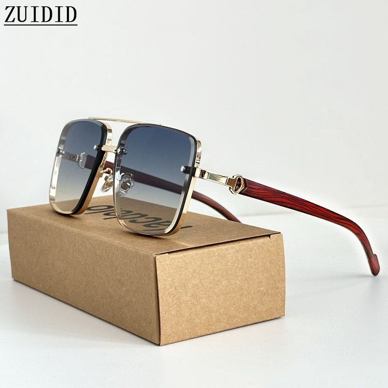 Lunettes de soleil carrées en bois pour hommes et femmes, lunettes de soleil vintage, créateur de mode, vacances de luxe, 2024 Nouveau