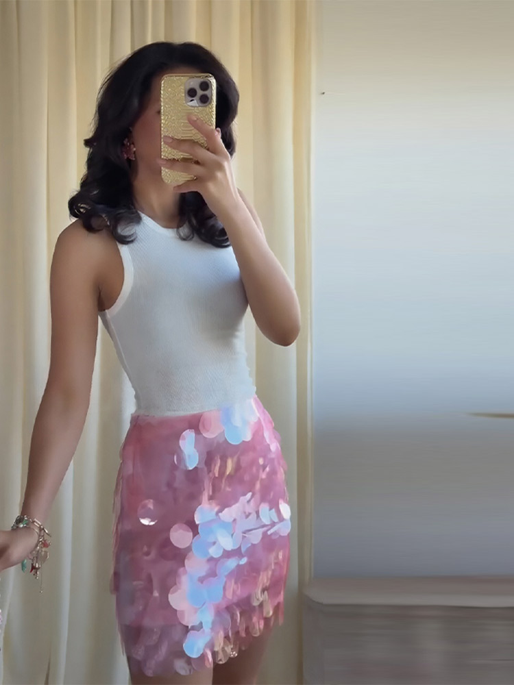 Jupe Courte Scintillante Grande Taille à Paillettes pour Femme – Taille Haute, Moulante, Idéale Soirées et Clubs – Bas de Tenue Tendance Printemps-Été pour Dames