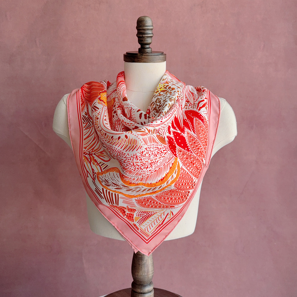 Foulard carré en soie imprimé Leopa, marques roses de luxe, 90x90cm, 100% soie naturelle, foulard de tête de styliste, Bandana