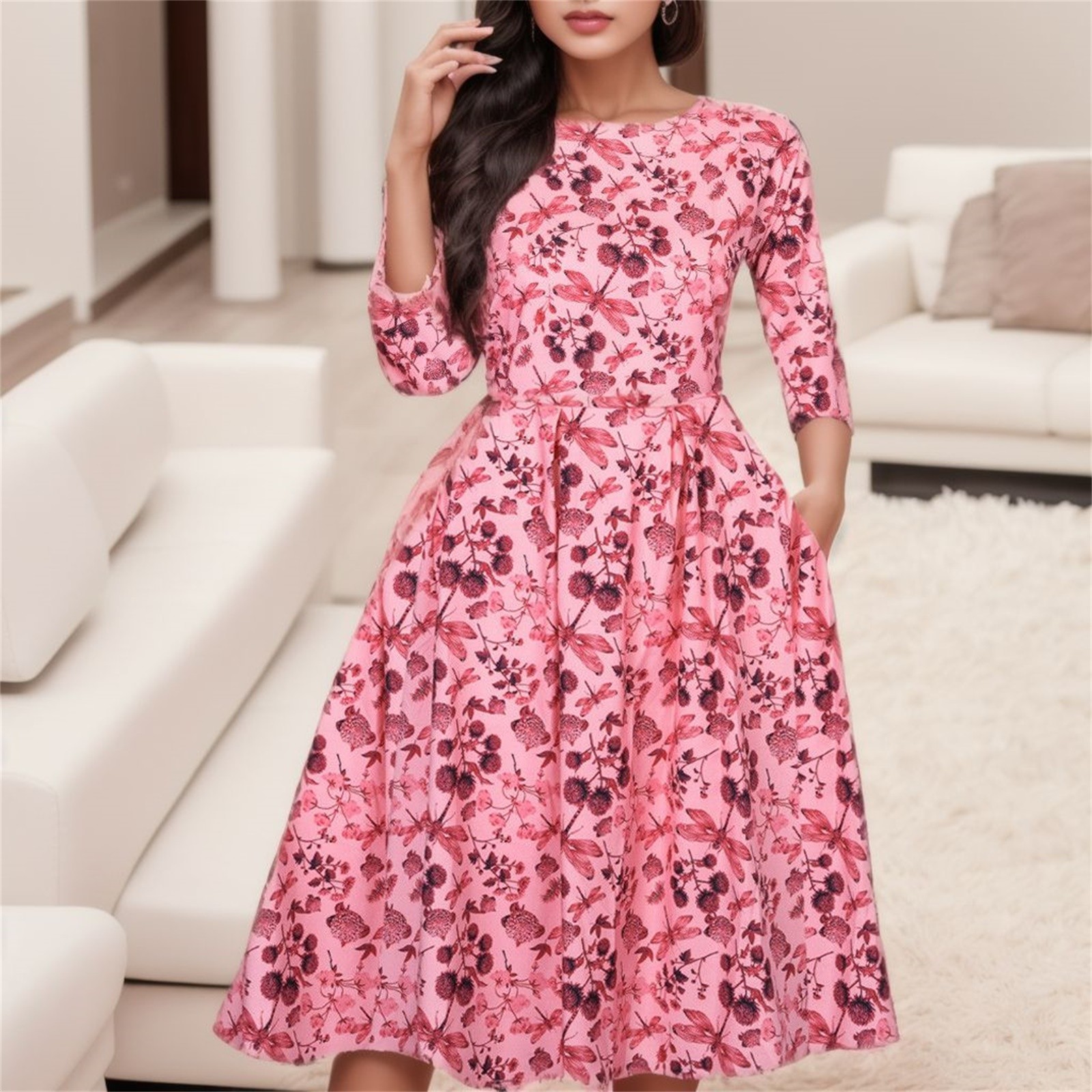 Robe longue d'été pour femme, imprimé floral, style bohème ample, élégante pour soirée, vintage avec poches, collection 2026