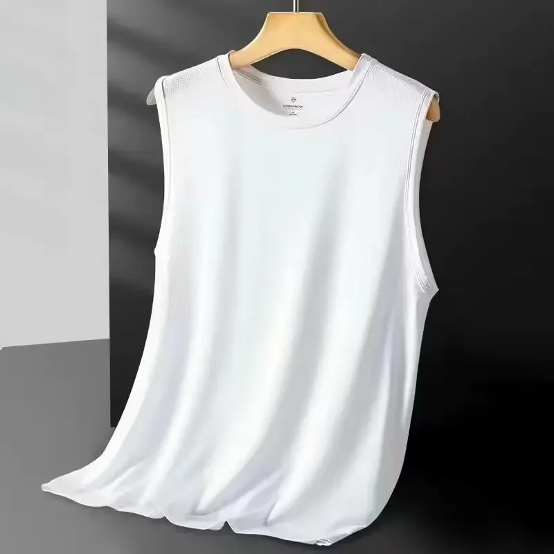 Débardeur sans manches en maille de soie glacée pour homme, couleur unie, léger, séchage rapide, respirant, fin, gilet de sport rafraîchissant, sous-vêtement d'été