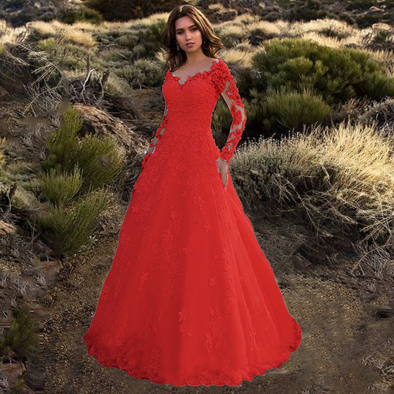 Nouvelle Robe Longue Femme 2026 en Dentelle, Col en V Profond, Manches Longues, Robe de Soirée, Vestidos De Festa