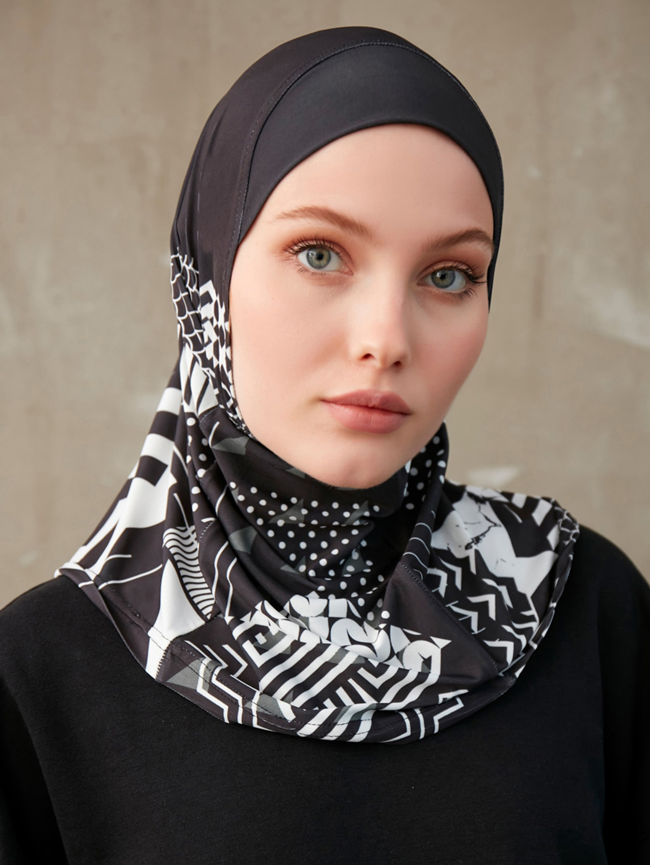 Hijabs d'intérieur sportif pour femmes musulmanes, turban instantané islamique respirant pour dames, motif à impression géométrique, bande ronde pour la tête
