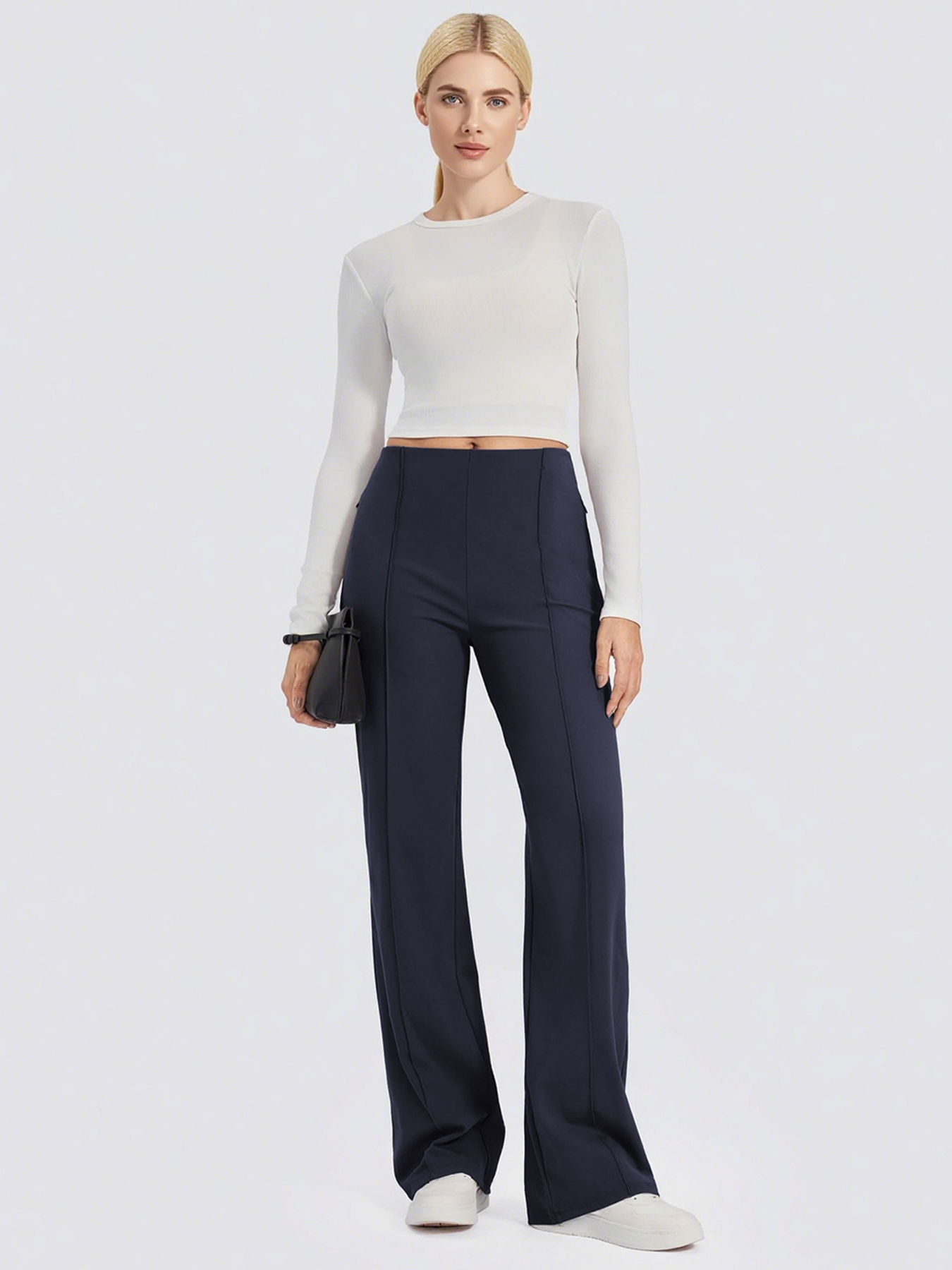 Pantalons à jambes larges pour femmes, pantalons de yoga taille haute avec poches, pantalons décontractés extensibles