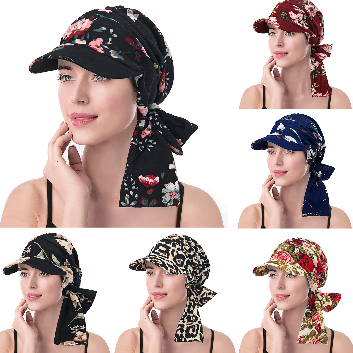 Mode impression femmes Hijab casquettes envelopper cheveux avec bord Turban Bonnet respirant confortable dames foulard chapeau cacher les cheveux