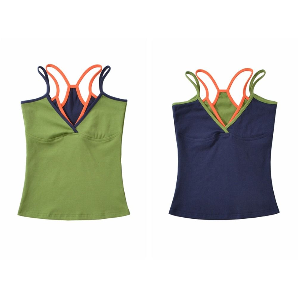 Camisole Halter sans manches style streetwear, coupe ajustée, effet deux pièces, patchwork, pour la plage