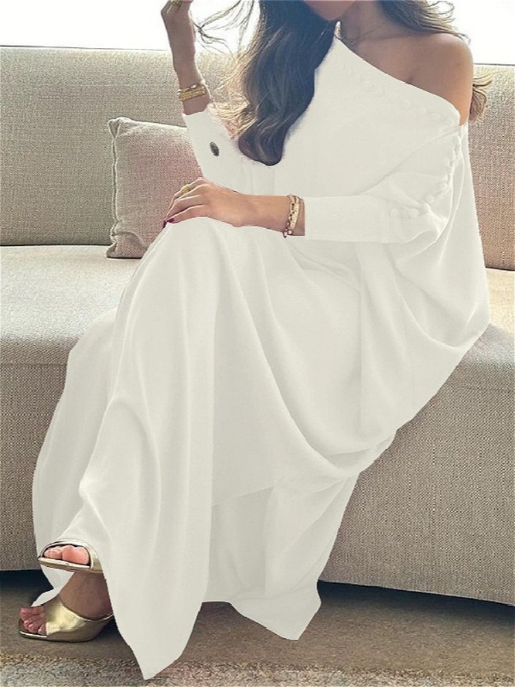 Robe Abaya Musulmane Femme 2026 – 5 Couleurs, Coupe Ample H-Line, Épaule Unique, Manches Chauve-Souris, Fente, Robe Longue Maxi Islamique Modeste