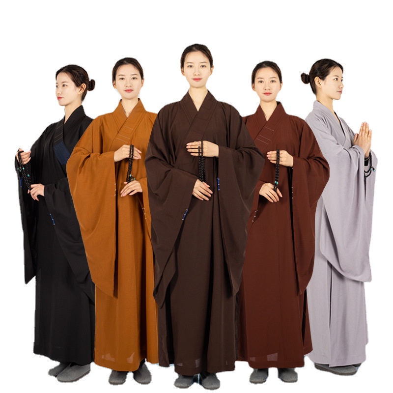 Robe traditionnelle chinoise de moines en lin pour adultes, longue robe pour le bouddhisme, vêtements de méditation Haiqing, vêtements de moine bouddhiste