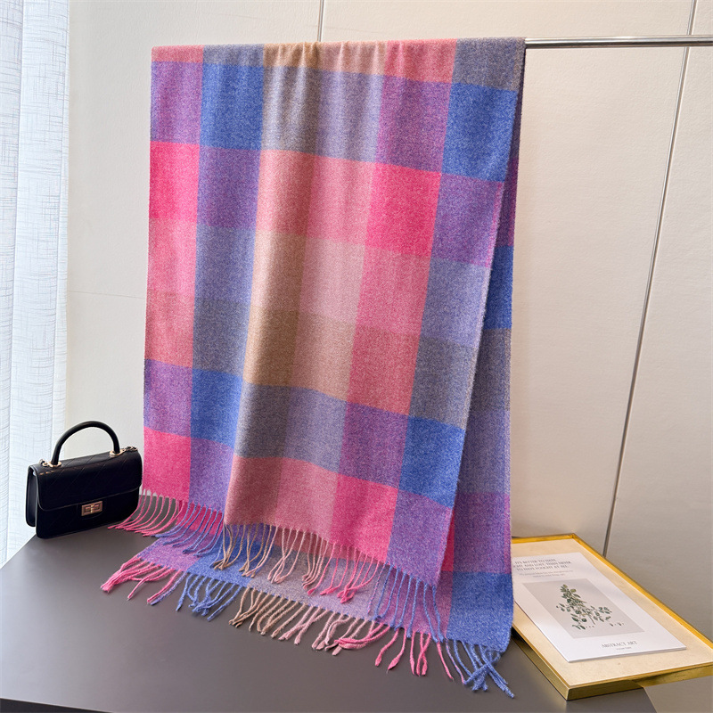 Écharpe de luxe en Imitation cachemire à carreaux arc-en-ciel pour femme, châles et enveloppes chauds, Pashmina épais, couverture féminine, hiver