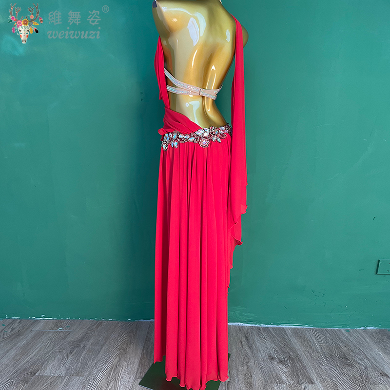 Robes de concours de danse du ventre pour adultes et enfants, robe longue personnalisée avec pierres AB, tenue de spectacle de danse orientale