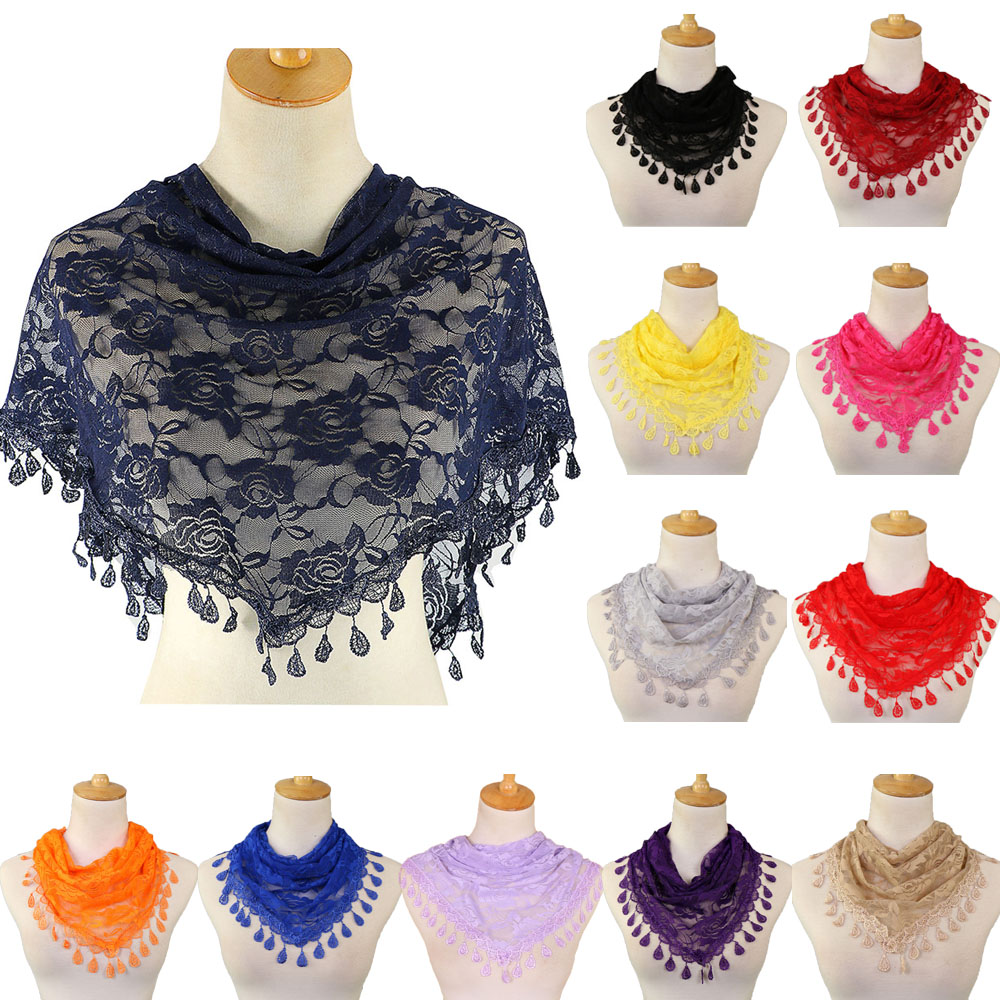 Femmes dentelle écharpe pour église gland Triangle écharpe pure foulards floraux église prière châle espagnol mantille dentelle Bufanda Mujer