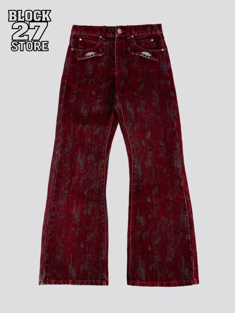 Jeans pour hommes style vintage américain, pantalon en denim évasé floqué, coupe ample unisexe Harajuku, streetwear tendance, style Ins, nouveauté