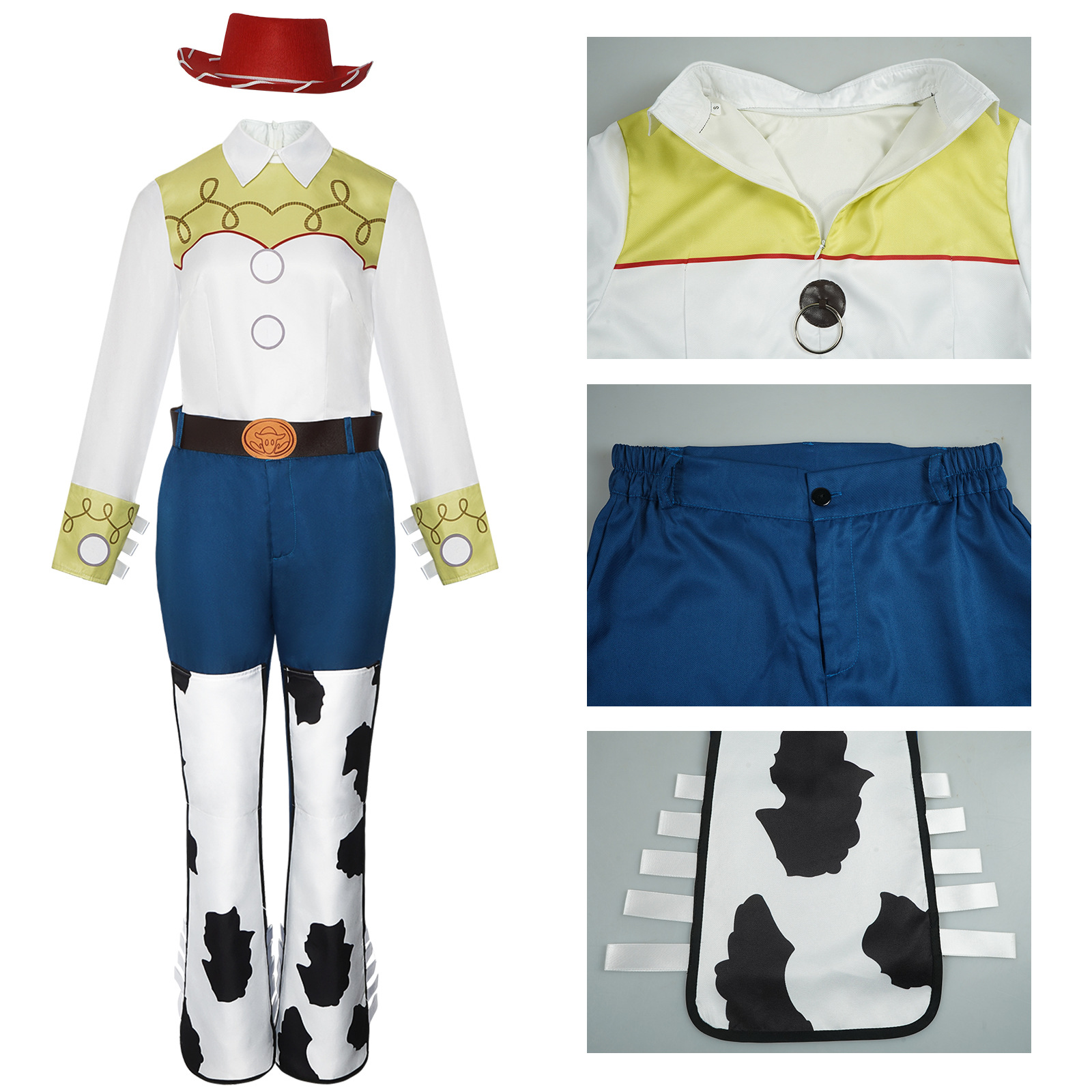 Costume de cowgirl Jessie pour femmes adultes, ensemble complet avec chapeau, tenue de cosplay de cowboy western, déguisement pour Halloween, carnaval, fête