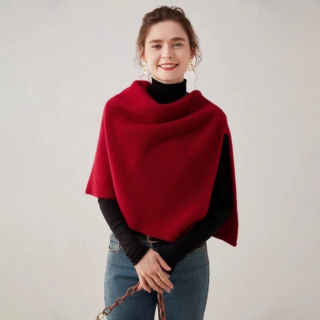 Écharpe-châle intégrée tricotée pour femme, cache-cou pull-over fendu sur le devant, couverture chaude superposable pour l'automne-hiver, nouvelle arrivée