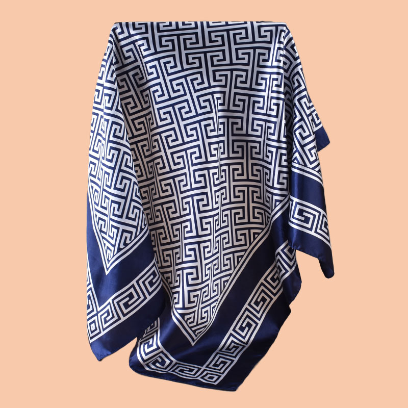 1 pièce Foulard carré en satin à imprimé lettres géométriques pour femme, accessoire de mode printemps, peut être utilisé comme ceinture, sac décoratif ou bandeau en soie