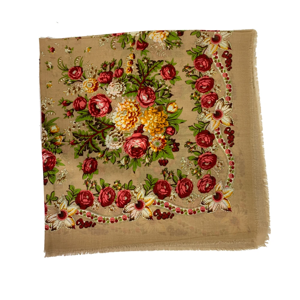 Foulard carré russe fin et respirant pour femmes, 130x130cm, imprimé Floral de luxe, châle ukrainien, Bandana, étole de plage