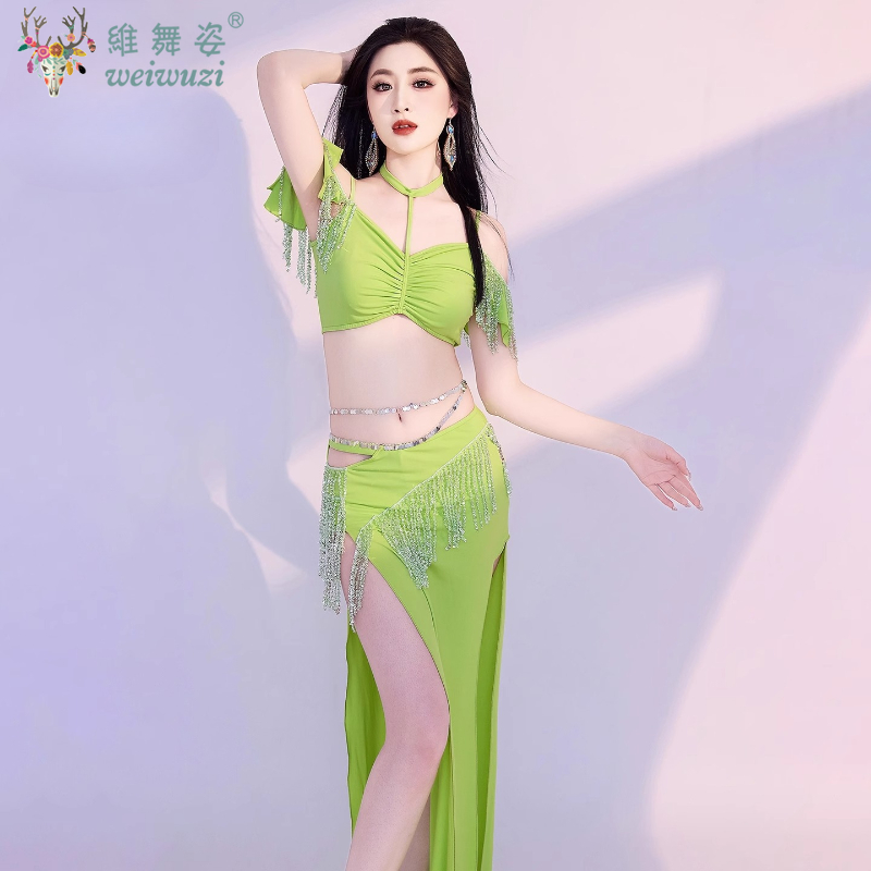 Ensemble de danse du ventre avec pompon, jupe longue cloutée de diamants, tenue de spectacle de danse orientale, vêtements de compétition pour femmes