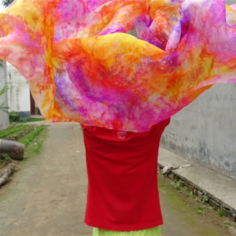 Voiles de danse orientale en soie 100% naturelle, foulard à lancer fait main, teint à la main, accessoires de danse du ventre, légers et fluides, voile de soie de 2,5 m