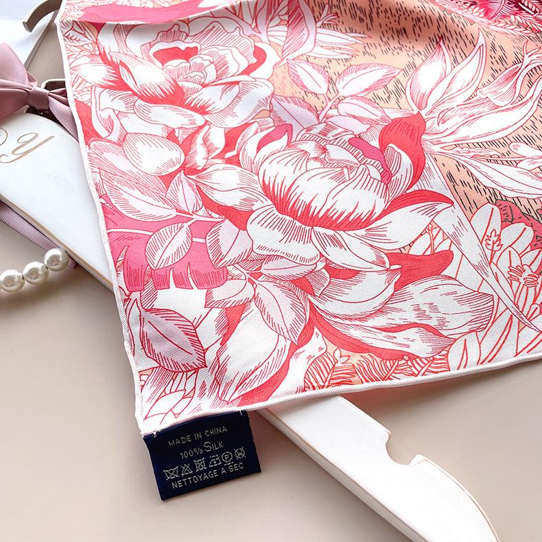 Foulard en soie sergée 14mm pour femme, bandana carré pour sac, châle roulé à la main, accessoire de tête, 90CM, cadeau de Saint-Valentin