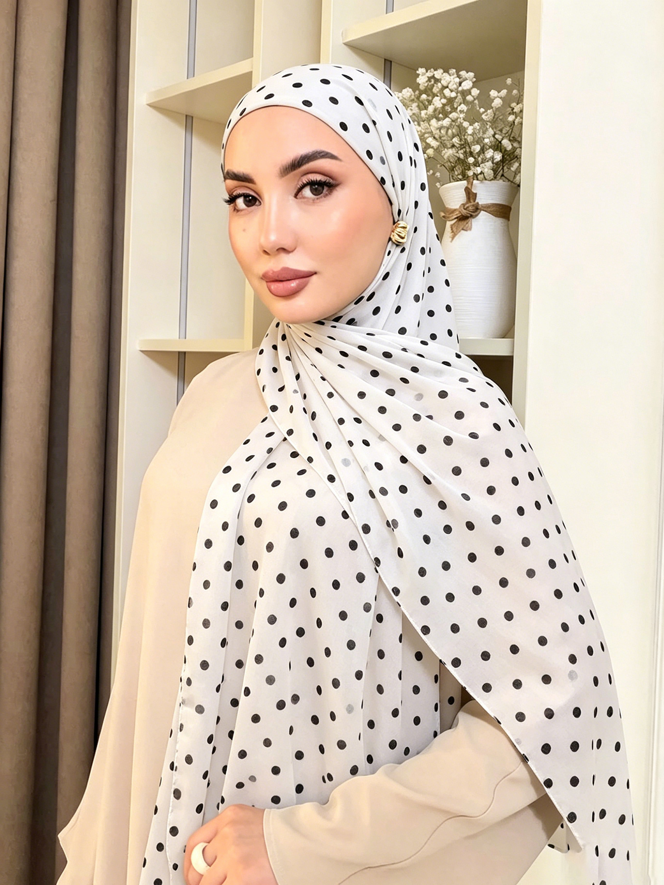 Hijab en mousseline à pois, doux et léger, pour femmes musulmanes, hijab instantané, foulard pour la tête