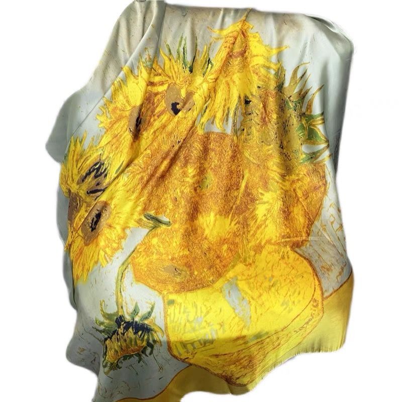 Écharpe en soie tendance pour femme, motif tournesols, châle de protection solaire pour voyage en extérieur, couvre-chaussons de plage d'été YD5065