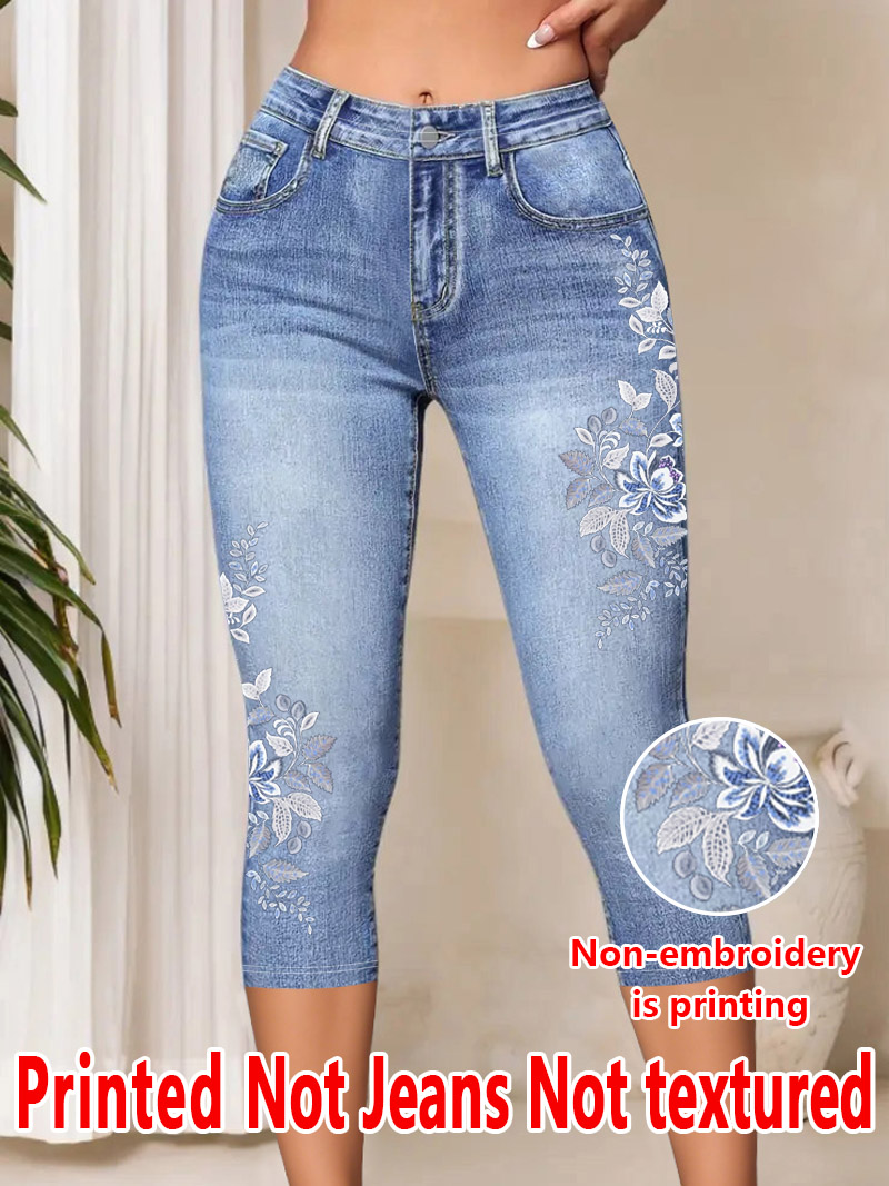 Leggings trois-quarts pour femmes 1343 avec imprimé floral, pantalon moulant