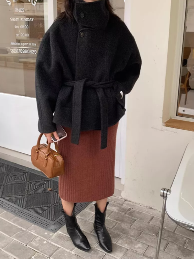 Manteau en laine pour femme à col châle, style urbain, manches longues, col en V, avec poches, vêtement d'extérieur féminin, collection automne-hiver 2026, streetwear pour femme, nouveauté