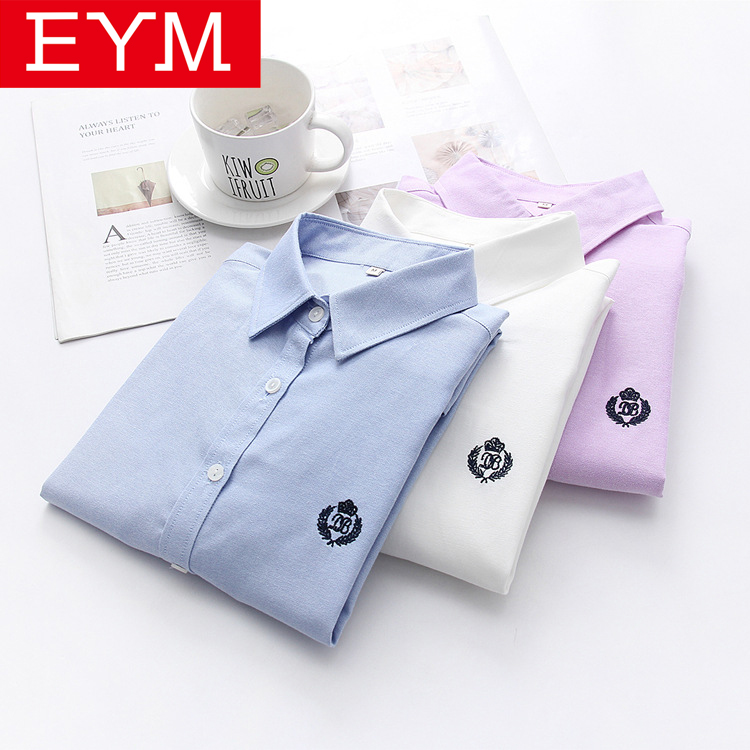 Chemisiers femme 2021 mode printemps nouvelles femmes jeunesse Simple couleur unie broderie à manches longues chemise coton décontracté dame Blouse hauts