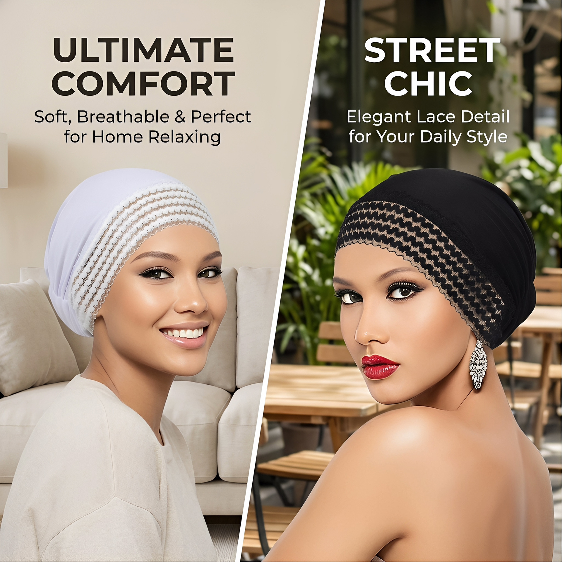 Turban pré-noué pour femme, hijab ajouré en dentelle, élastique, doux, respirant, couvre-cheveux, foulard quotidien pour chimiothérapie