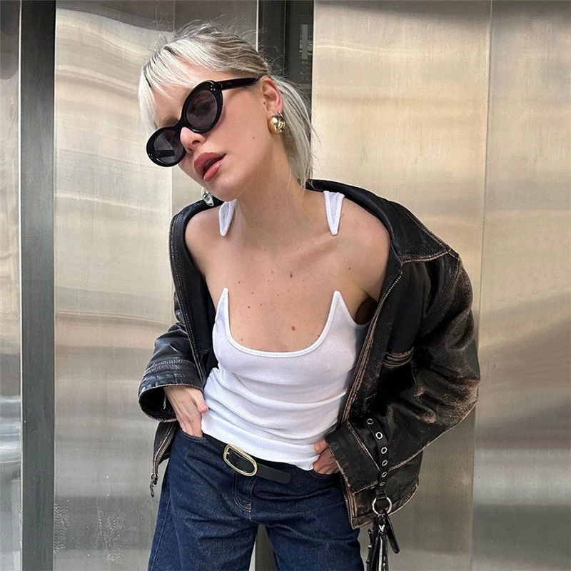 Vêtements pour femmes européennes et américaines 2025 été nouvelle mode bretelles cachées sexy fille chaude couleur unie slim fit débardeur