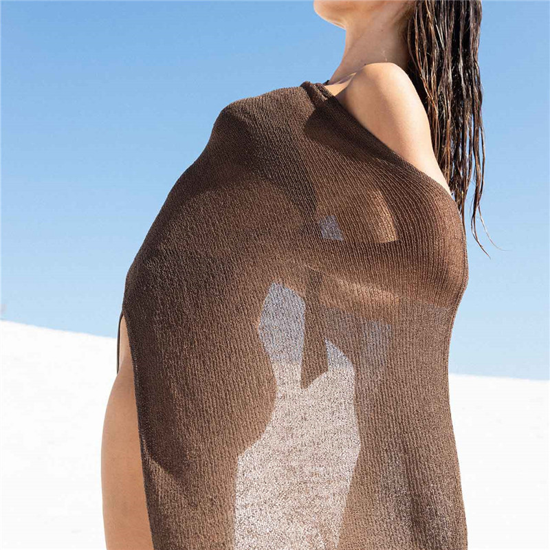 Hauts à épaules dénudées, chemise asymétrique en tricot transparent, Poncho haussement d'épaules, pull châle, vêtements de plage pour vacances d'été