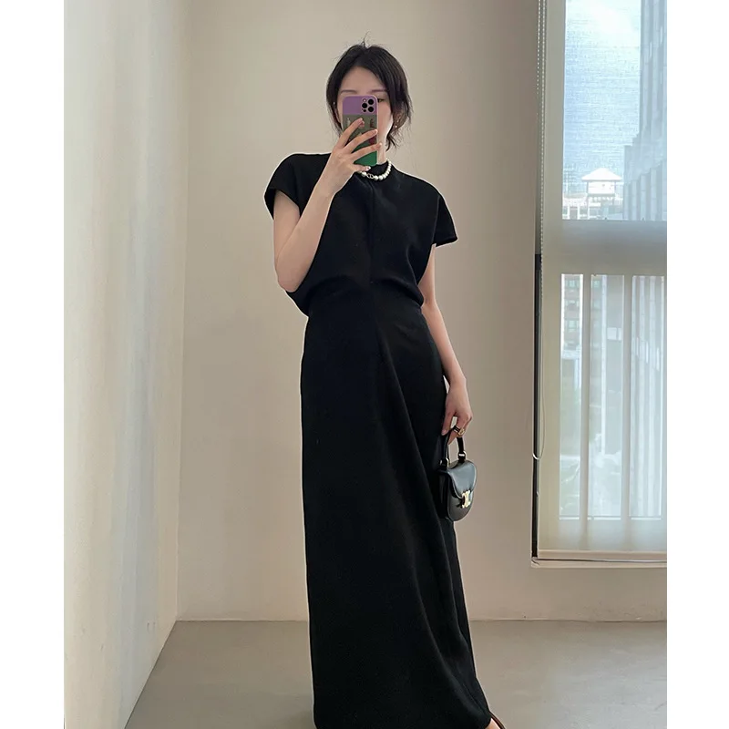 Robe cintrée en mélange de lin et de laine légère, style long, vêtements décontractés pour femmes, nouvelle collection été 2023