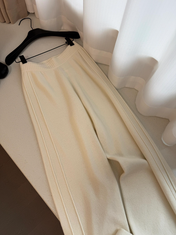 Pantalon à jambes larges tricoté en cachemire pour femmes, taille haute, Style drapé, épais, longueur au sol, adapté aux vêtements d'extérieur