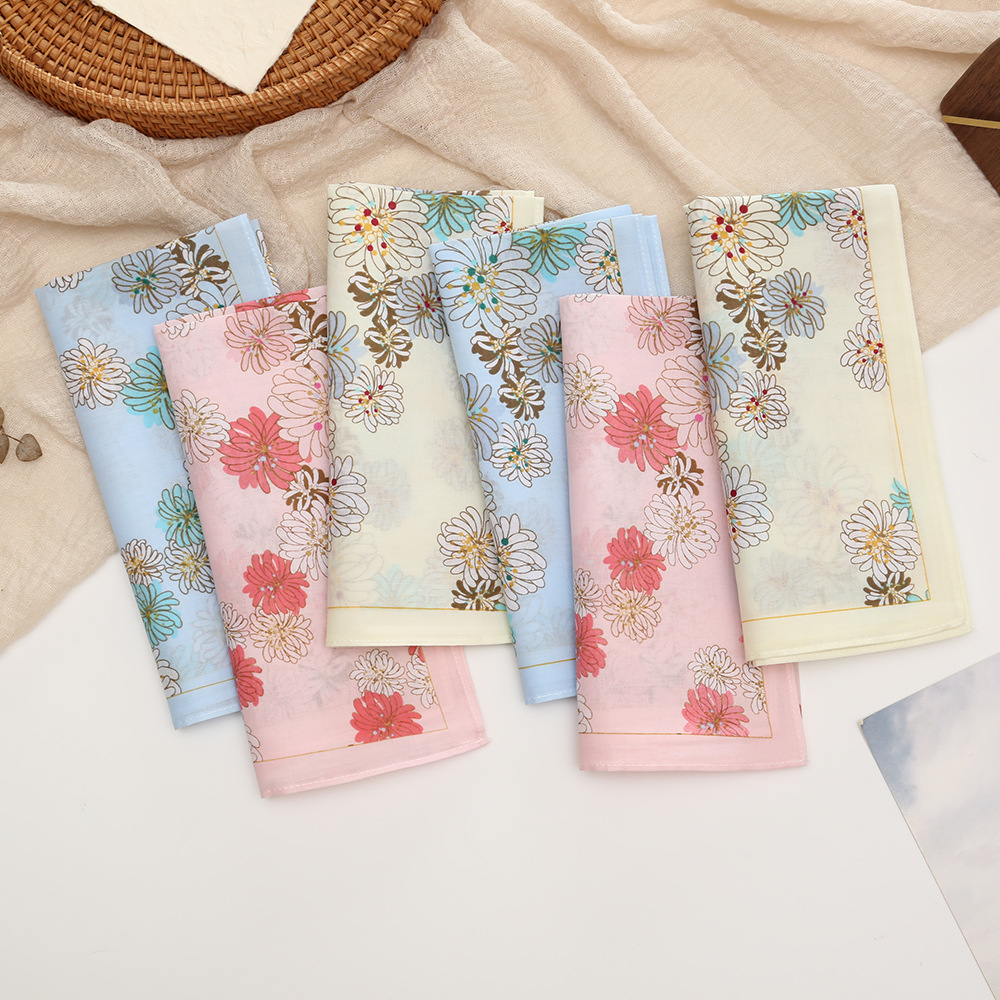 Mouchoir carré en coton floral de style japonais de 43 cm, fin, respirant, imprimé dégradé, pour femmes