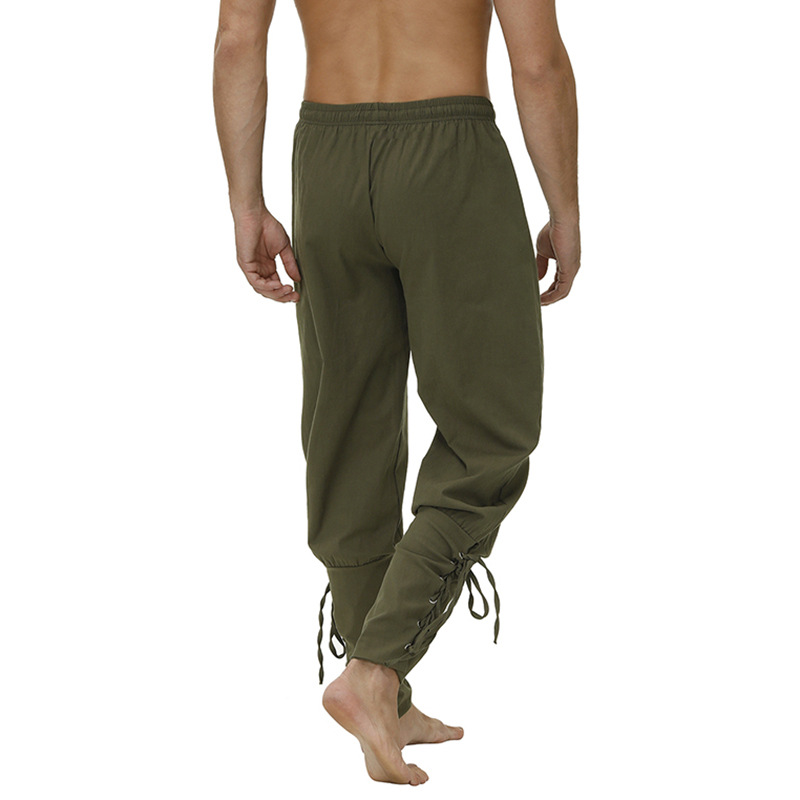 Vêtements gothiques à lacets en coton marron pour hommes, pantalons longs vintage 7.5 ate, surintendant médiéval, vêtements de fête d'Halloween, cosplay Renaissance