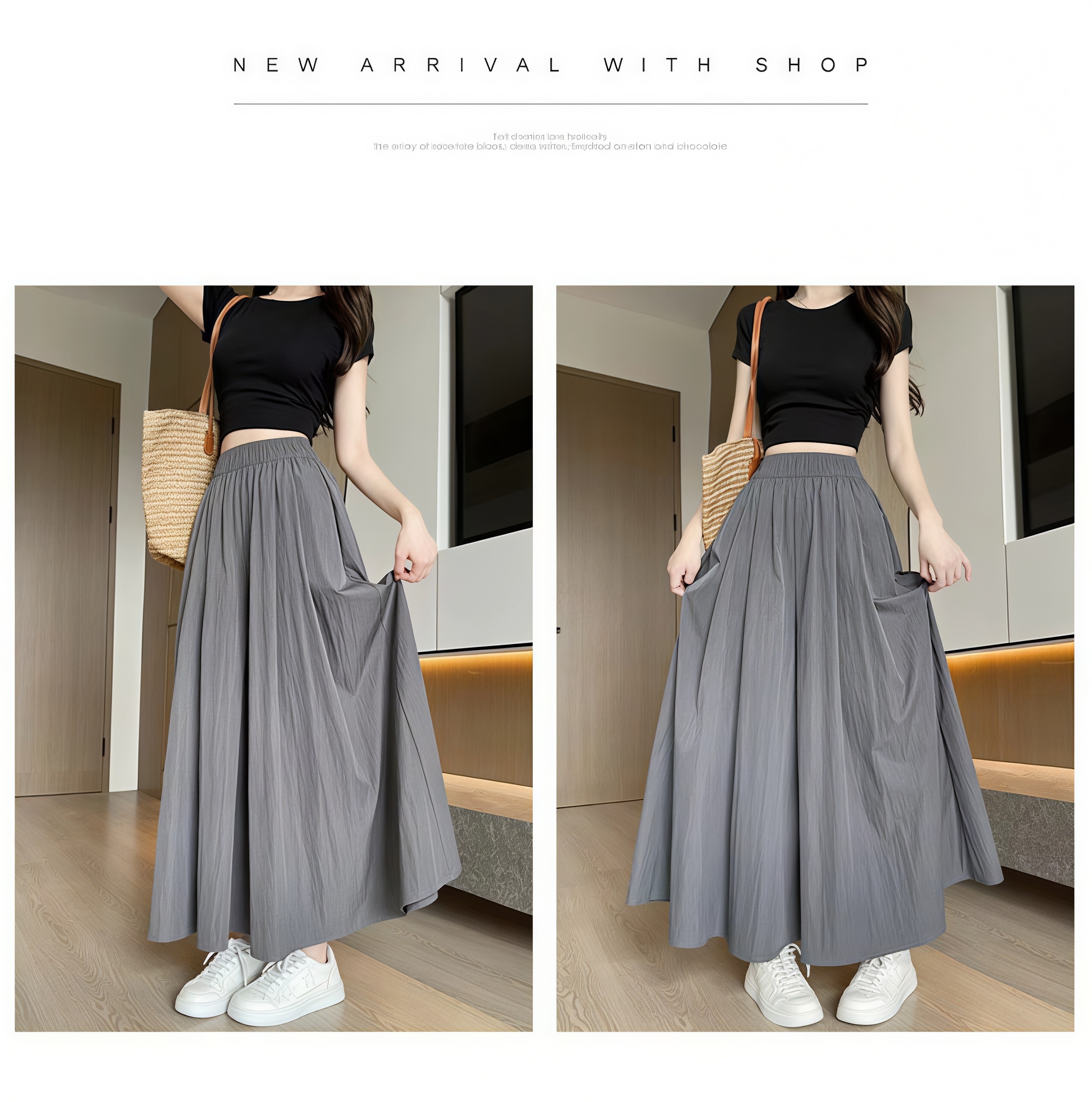 Pantalon-jupe d'été en soie glacée pour femmes, taille haute, élastique, plissé, à jambes larges, ample, fluide, léger, décontracté, long, style palazzo.