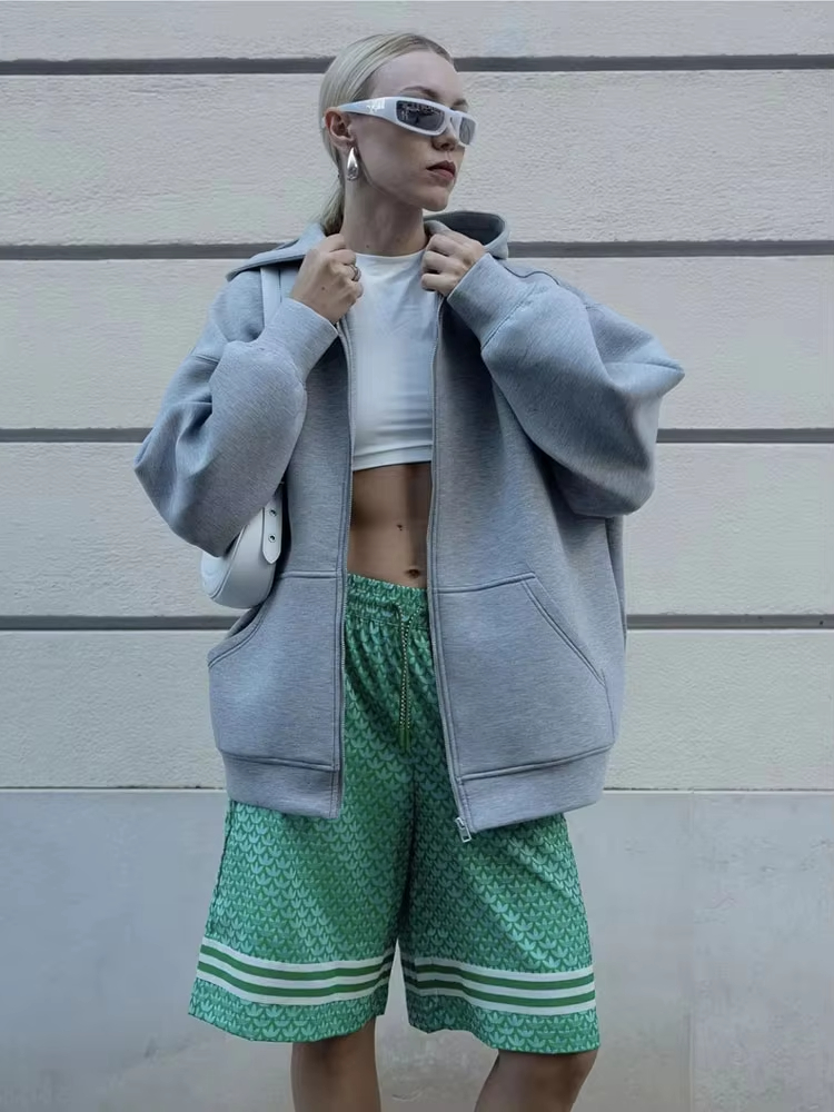 HH Veste à Capuche Décontractée pour Femme, Coupe Ample et Surdimensionnée, Sweat à Capuche Zippé, Manteau Uni, Haut Chic pour Femme de Bureau