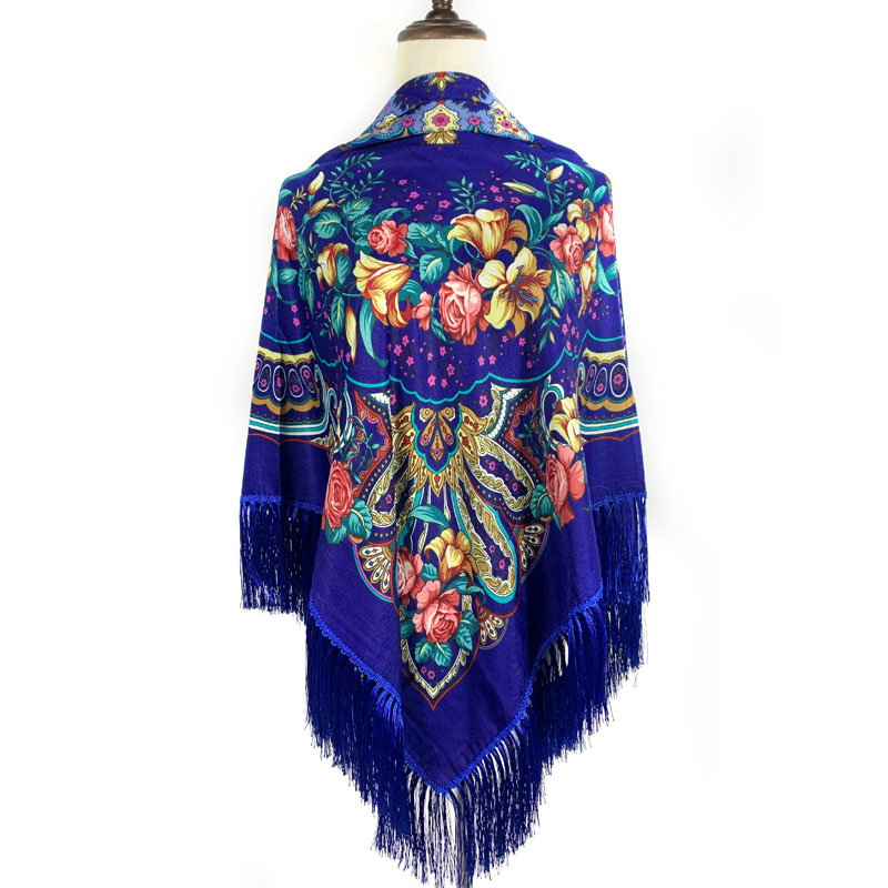 Foulard carré russe de luxe pour femmes, 140x140cm, imprimé Floral, châle, Bandana, ethnique, couverture à franges, mouchoir, Babushka