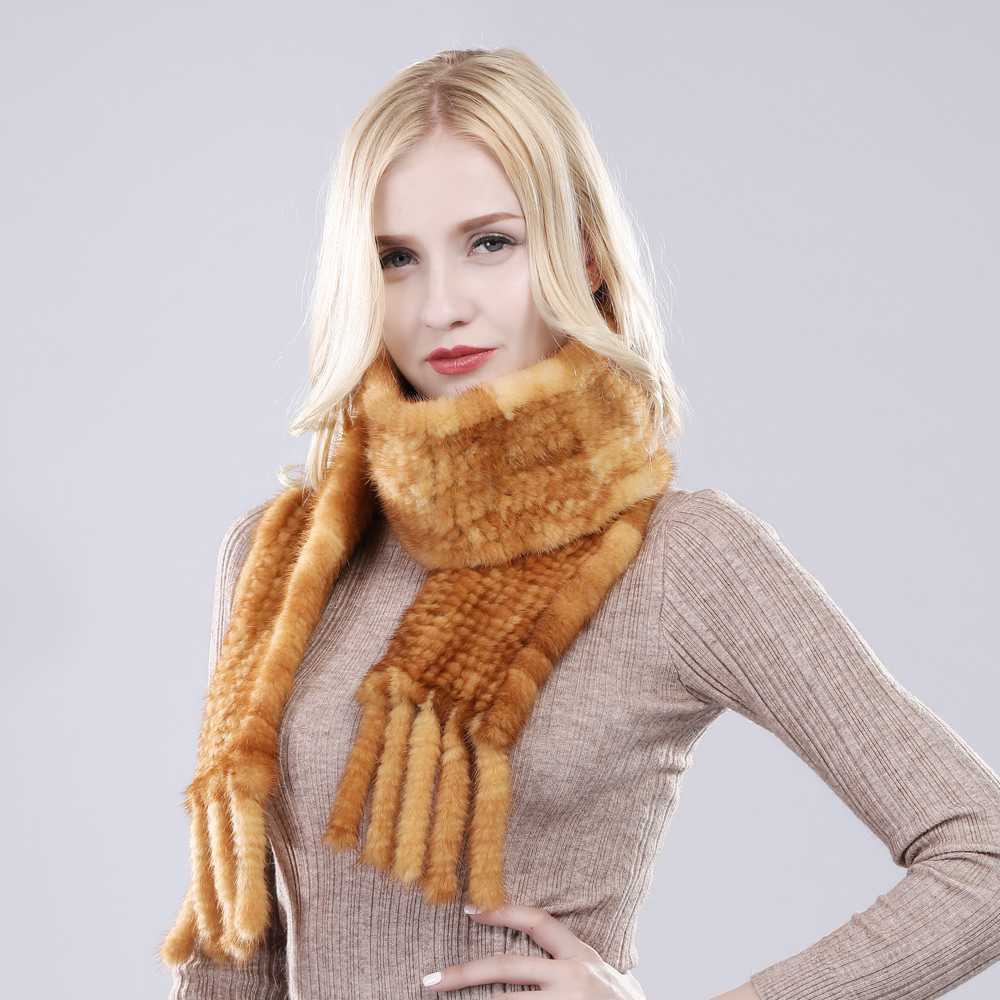 Femmes tricoté à la main réel vison fourrure écharpe naturel chaud vison fourrure silencieux russie dame qualité gland 100% véritable vison fourrure foulards