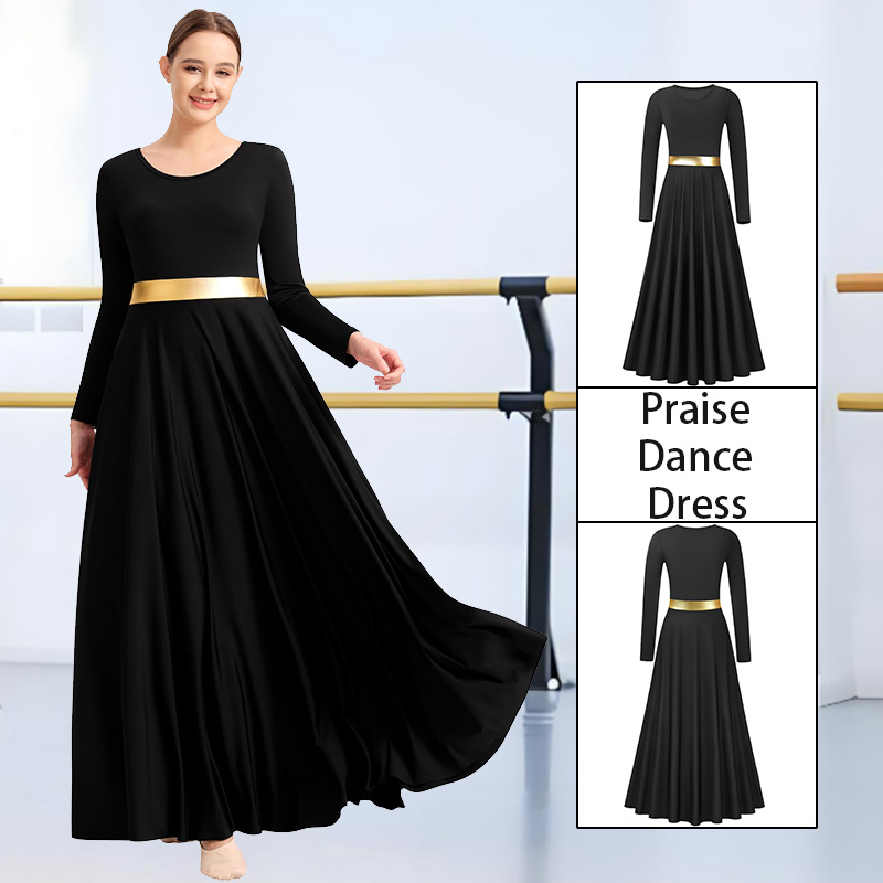 Robe de danse moderne à manches longues pour femmes et filles, robe liturgique métallique pour l'église, sans transparence, coupe ample