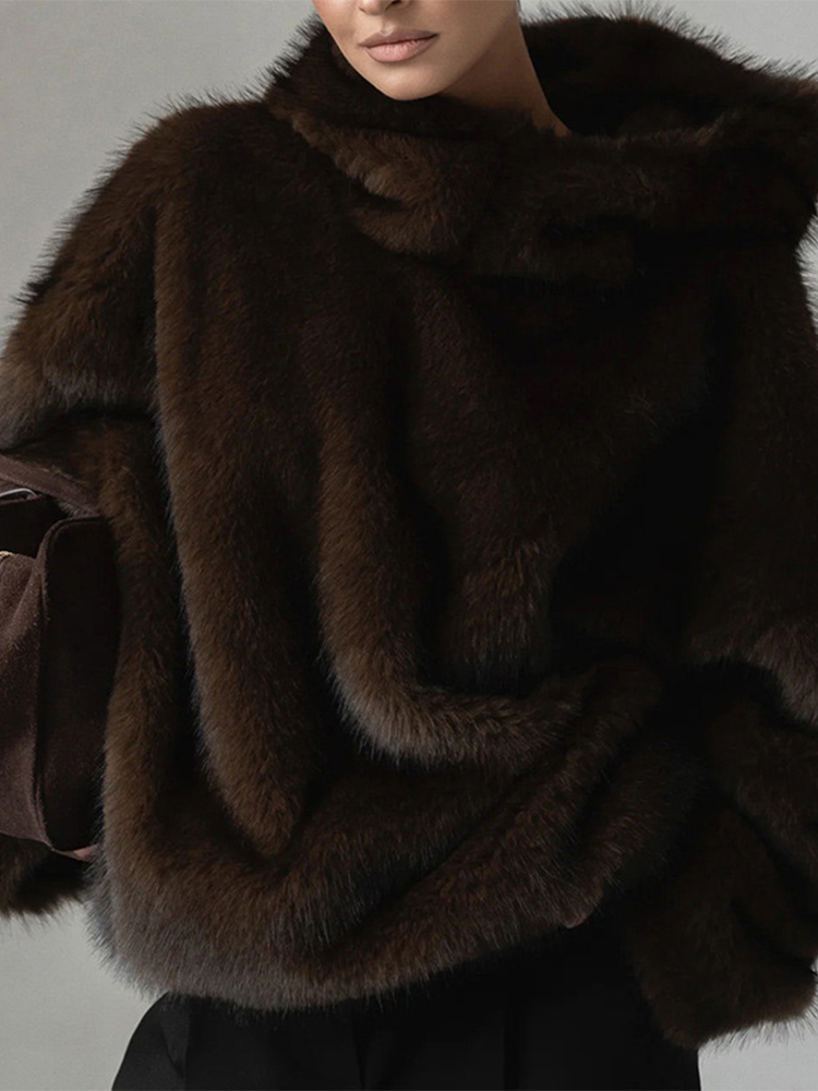 Manteau d'hiver à capuche en fausse fourrure marron pour femme, manches longues, chaud, épais, ample, pull en peluche, mode dame, nouveaux vêtements d'extérieur, 2025