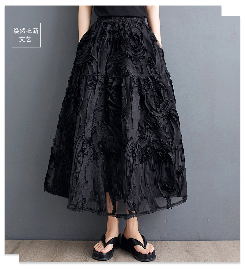 Jupe noire pour femmes, mode d'été, lourd, Design Chic, plissée, ligne a, facile à assortir, taille élastique, jupe créative