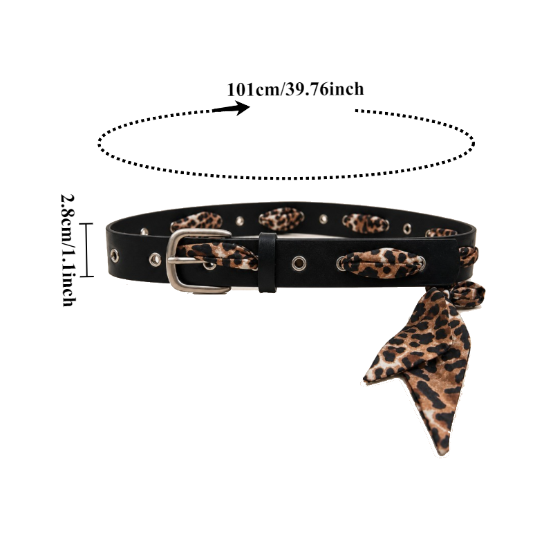 Ceinture Écharpe Tendance Imprimé Léopard avec Cordon de Serrage Style Américain Vintage Unique Polyvalente et Instagram-Worthy