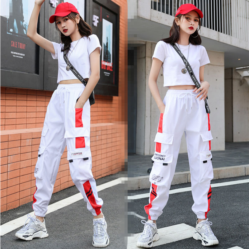 Joggeurs femme sport décontracté filles mode Hip-hop Streetwear pantalon mode Cargo pantalon femme danse pantalons de survêtement pantalon noir