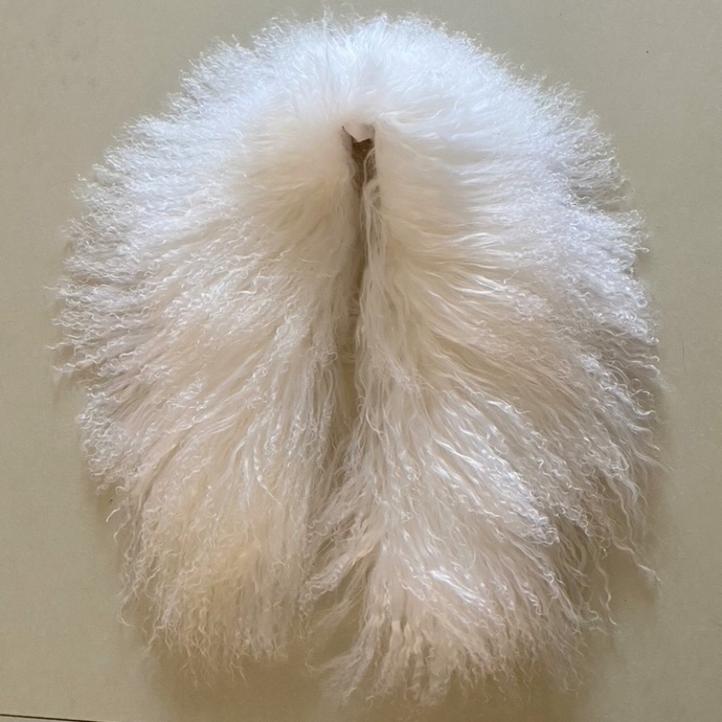 MS.Minshu-Col en fourrure surdimensionné pour femme, cheveux longs bouclés, col en fourrure d'agneau mongol, écharpe blanche et noire, hiver