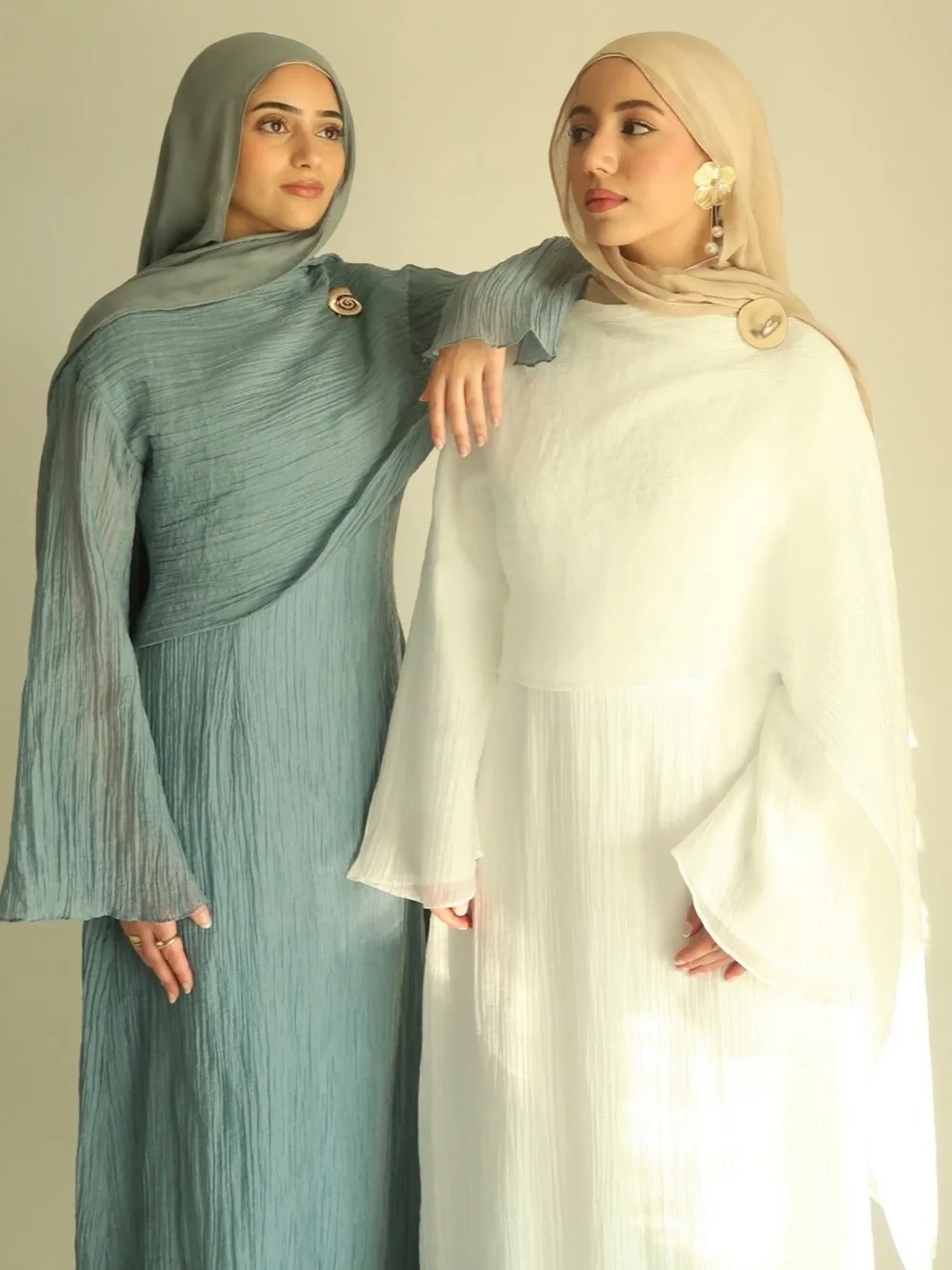 Eid femmes Double couches Robe Abaya musulman longue Robe Jalabiya Ramadan solide plissé robes Largos Islam robes de soirée arabe