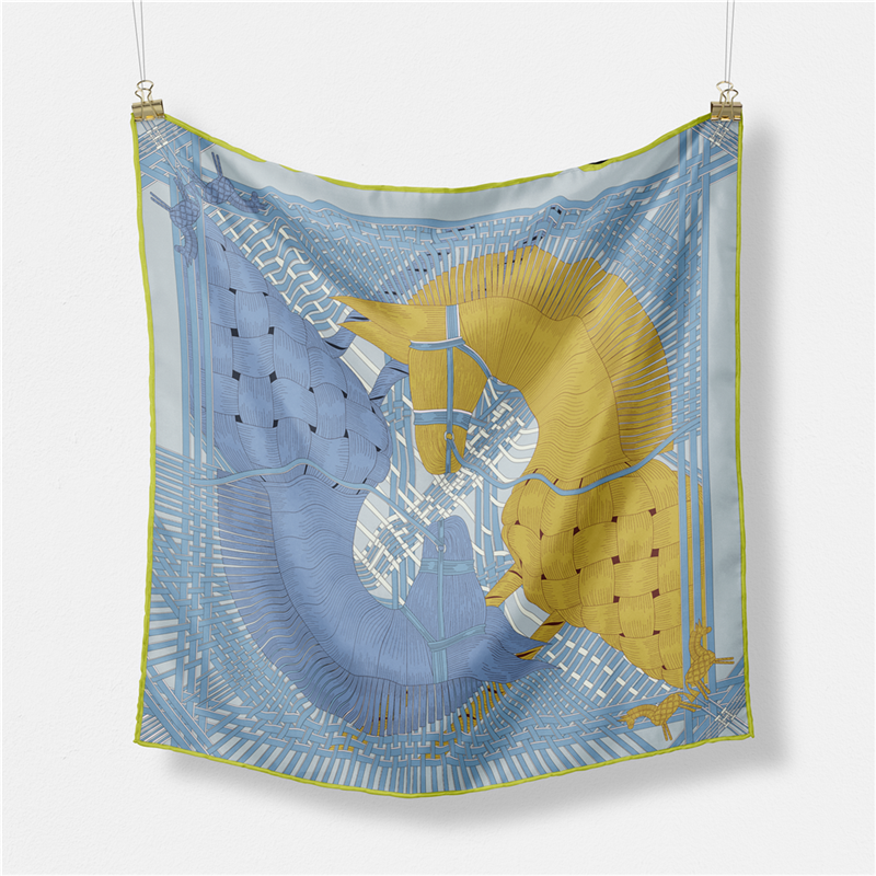 Foulard carré imprimé double cheval pour femme, foulards Twill Injplanchers f, enveloppes bandana, petit hijab, Lady aught sauna band, bandeau de la présidence, 53cm