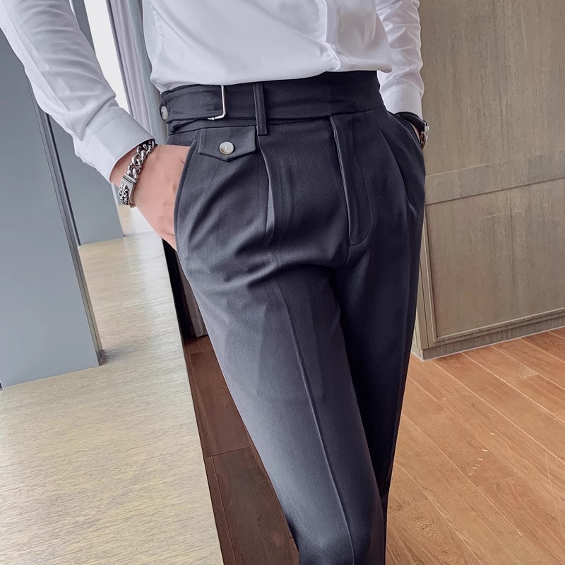Nouveau pantalon de costume pour hommes Style anglais intelligent décontracté solide coupe ajustée pantalon habillé droit pour hommes pantalon formel vêtements pour hommes 2024