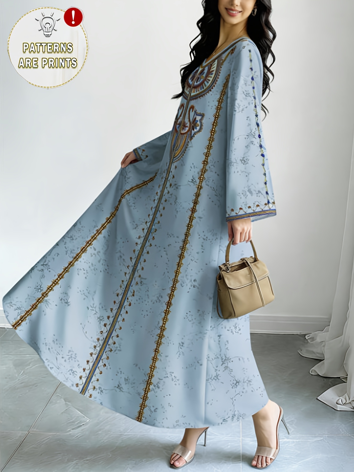 Robe longue élégante du Moyen-Orient, grande taille, imprimé ethnique, confortable et ample, pour femme, idéale pour le quotidien, les loisirs et les vacances, taille S